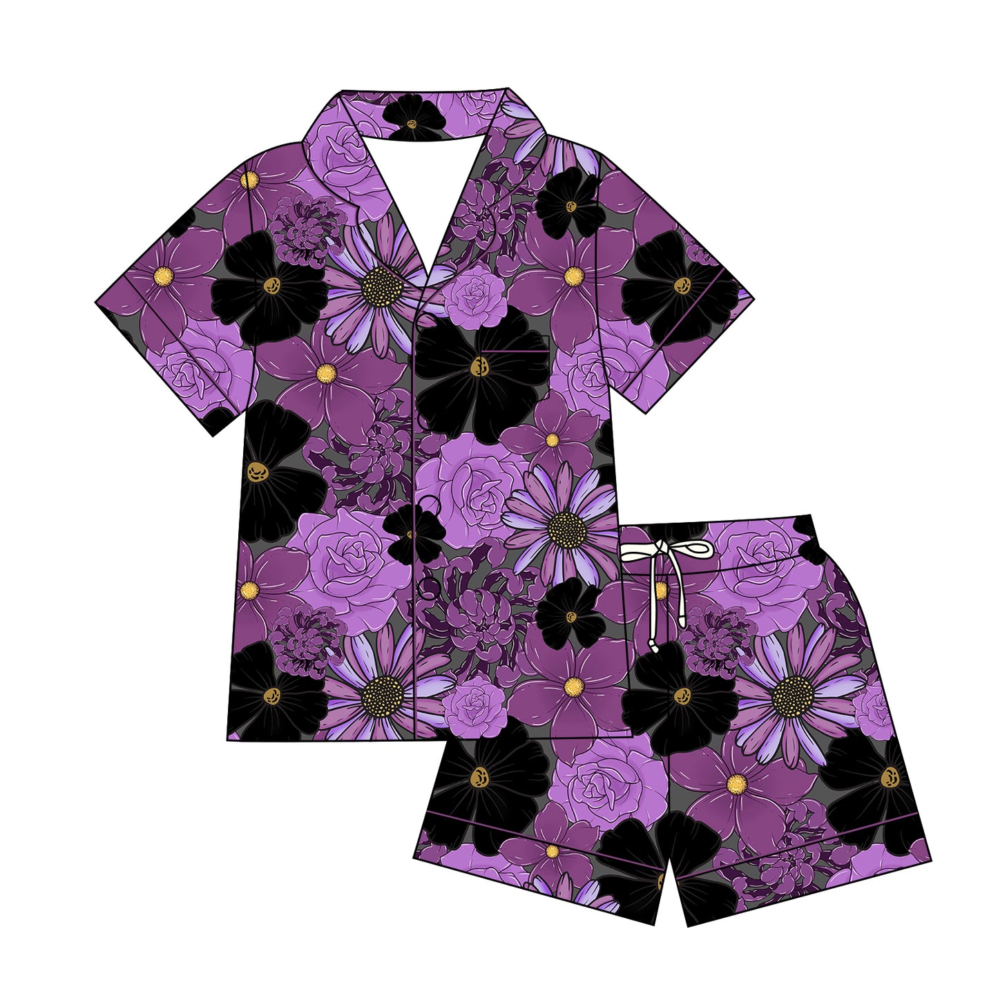 Purple Flowers Women's Short Sleeve/Shorts Pajama Set