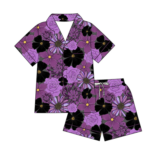 Purple Flowers Women's Short Sleeve/Shorts Pajama Set