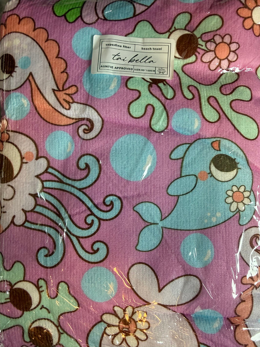 32x63 Superfine Fiber Beach/Pool Towel - Cute Ocean Friends